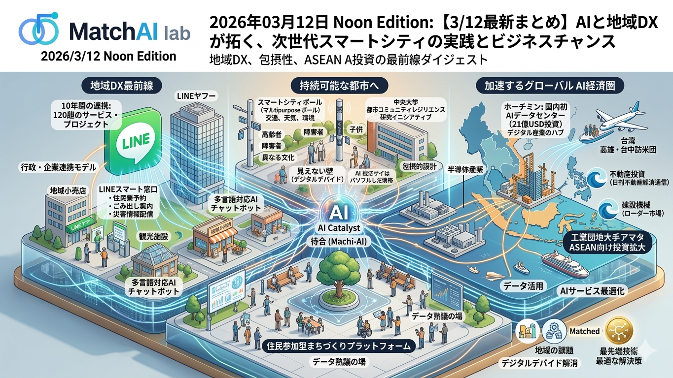 2026年03月12日 Noon Edition: AIと地域DXが拓く、次世代スマートシティの実践とビジネスチャンス