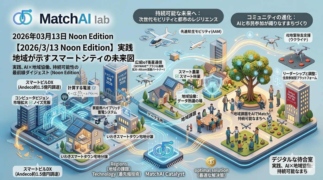 2026年03月13日 Noon Edition: 実践が示すスマートシティの未来図 AIと地域協働で拓く持続可能なまちづくり