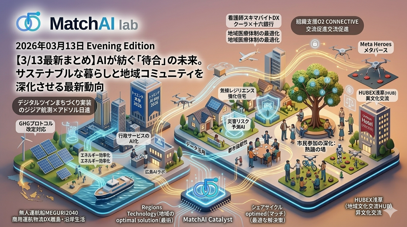 2026年03月13日 Evening Edition：AIが紡ぐ「待合」の未来。サステナブルな暮らしと地域コミュニティを深化させる最新動向